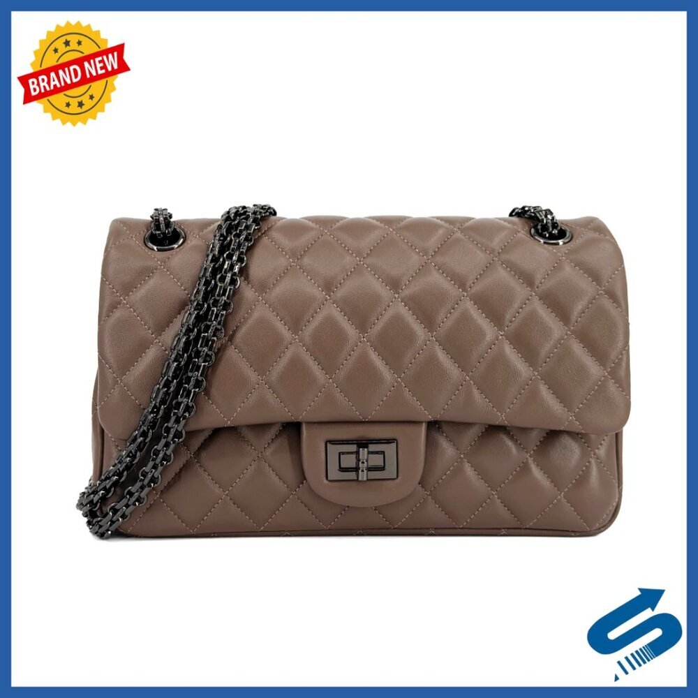 Quilted Lambskin Leather Crossbody Bag with Adjustable Double Chain Strap